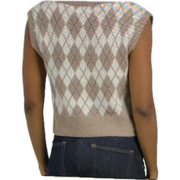 NWT WilliamRast Women's Tan and White Diamond  V-Neck Sweater Vest  Size: Small - Picture 4 of 10